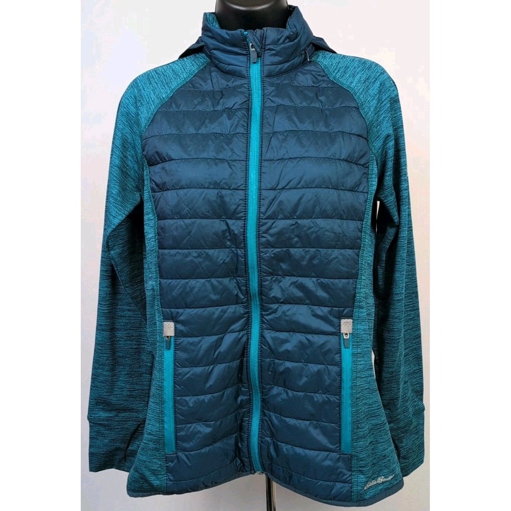 Eddie Bauer Womens Quilted Jacket Primaloft Hybrid Hidden Hood Teal Sz M - Picture 3 of 9